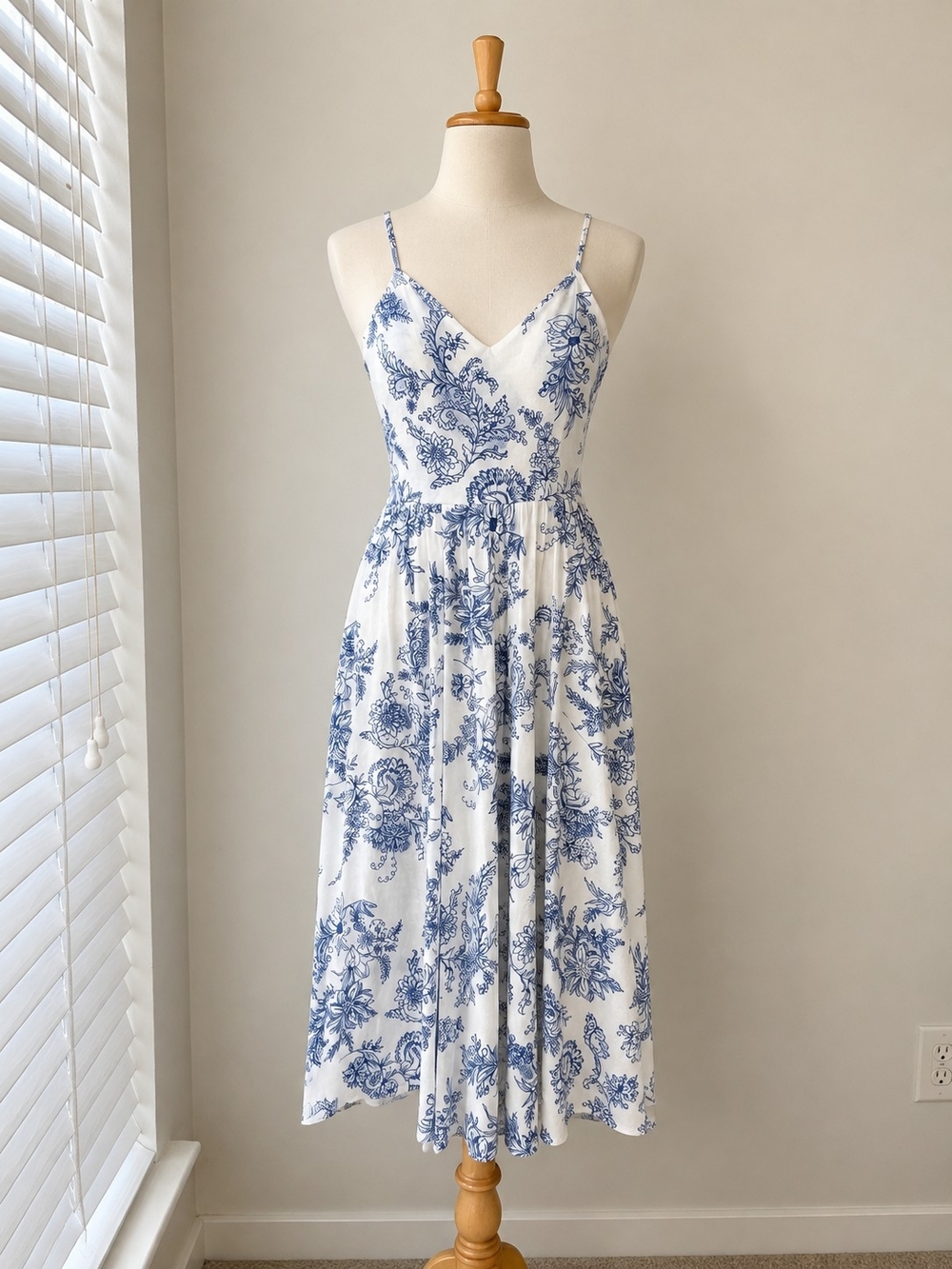 ASOS White Midi Dress with Blue Floral Print